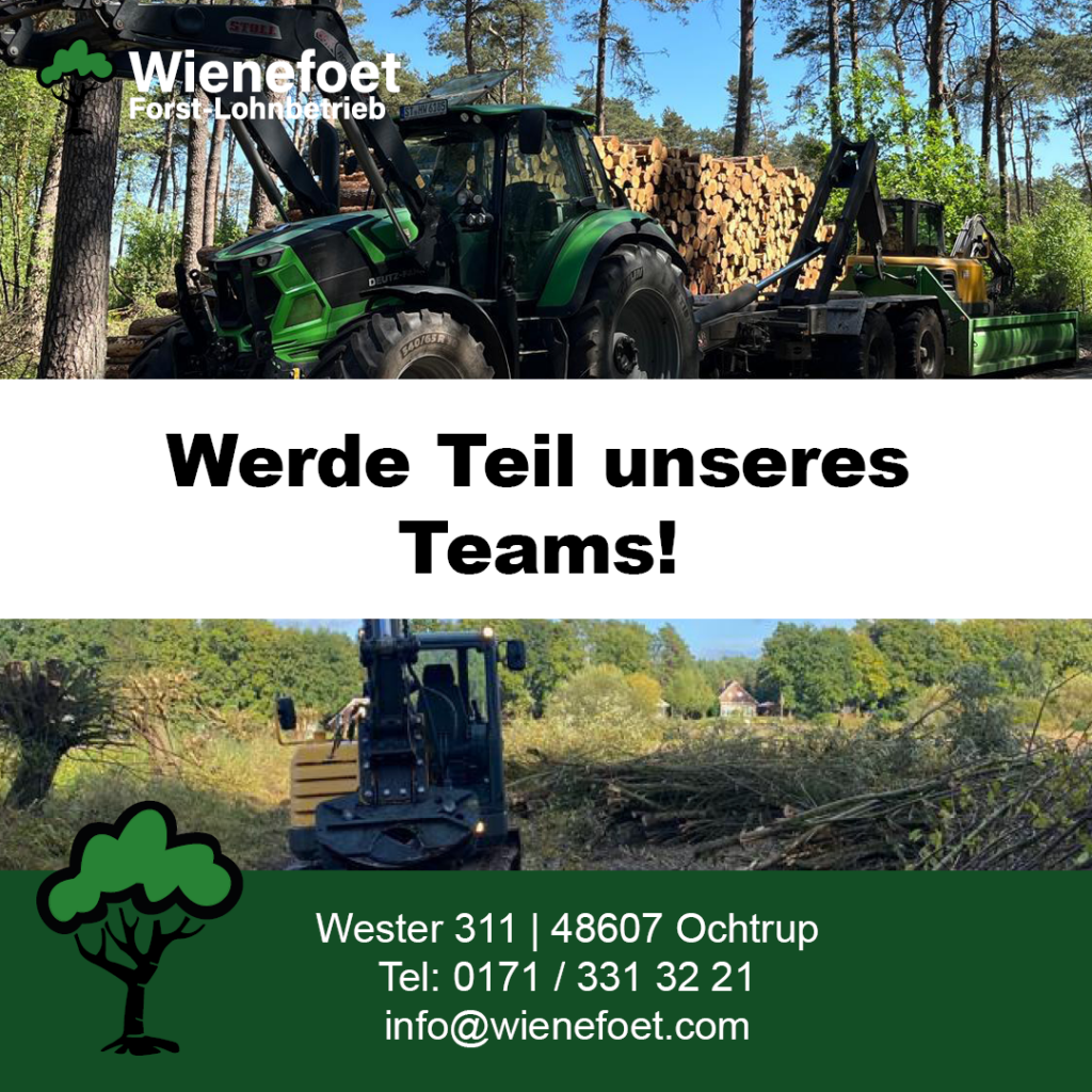 Werbeanzeige vom Forstbetrieb Wienefoet mit dem Text "Werde Teil unseres Teams!"